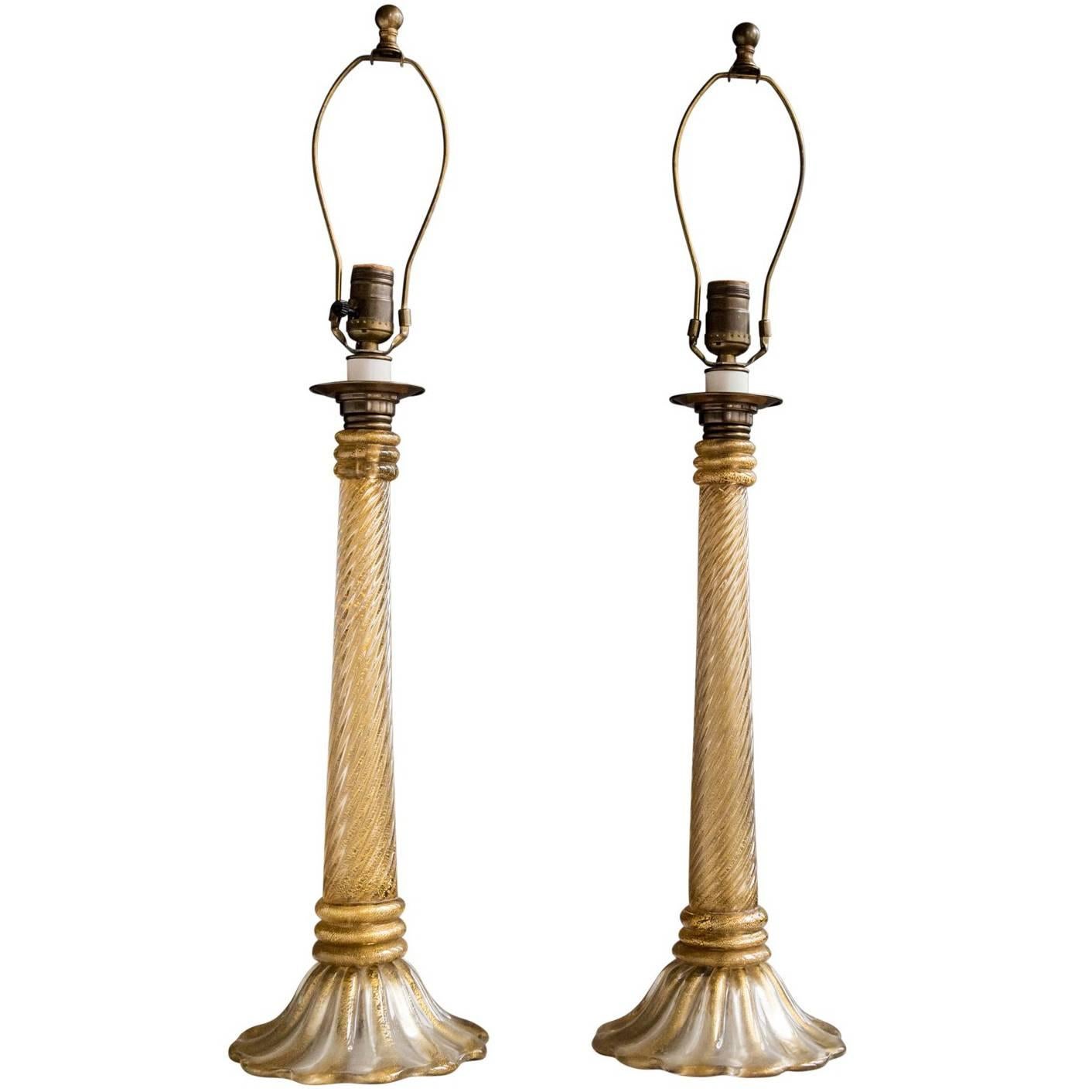 Pair of Murano Glass Table Lamps by Barovier and Tosso