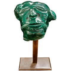 Karl Springer Hand-Carved Malachite Head, 1970s