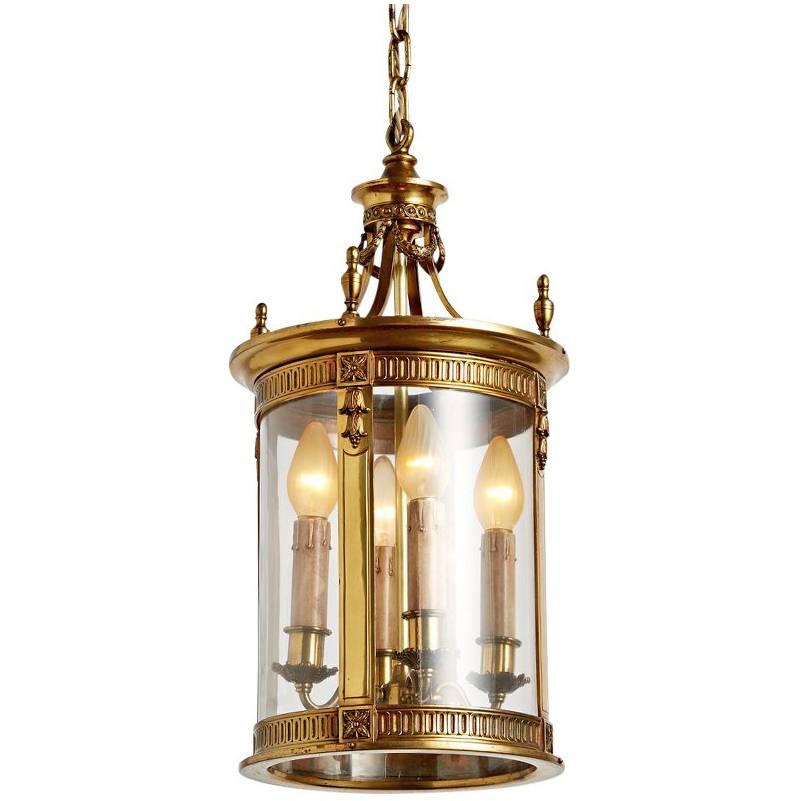 Large Brass Classical Revival Entry Lantern, circa 1920s