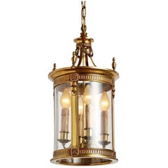 Large Brass Classical Revival Entry Lantern, circa 1920s