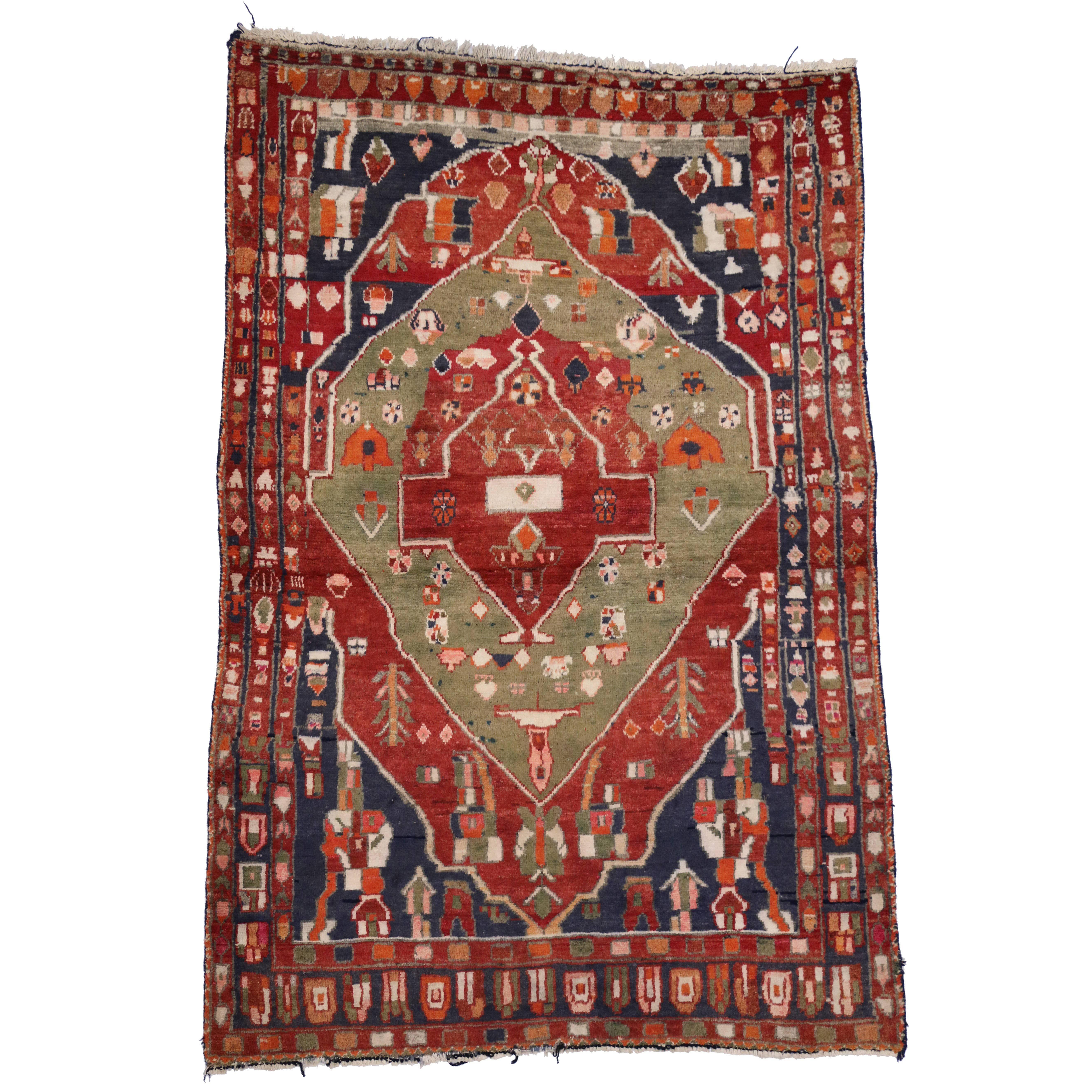 Persischer Bakhtiari-Teppich mit Medaillonmuster, Vintage
