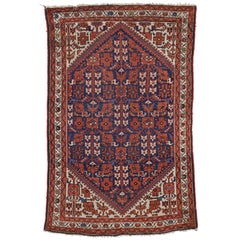 Antique Persian Hamadan Rug with Guli Hinnai Flower, Persian Accent or Entry Rug