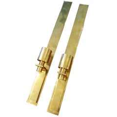 Retro Sleek Danish Modern Pair of Brass Wall-Mounted Candleholders, Denmark, 1960s 