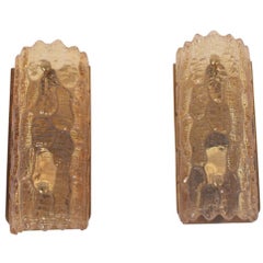 Pair of Amber Glass Wall Sconces by Carl Fagerlund for Orrefors