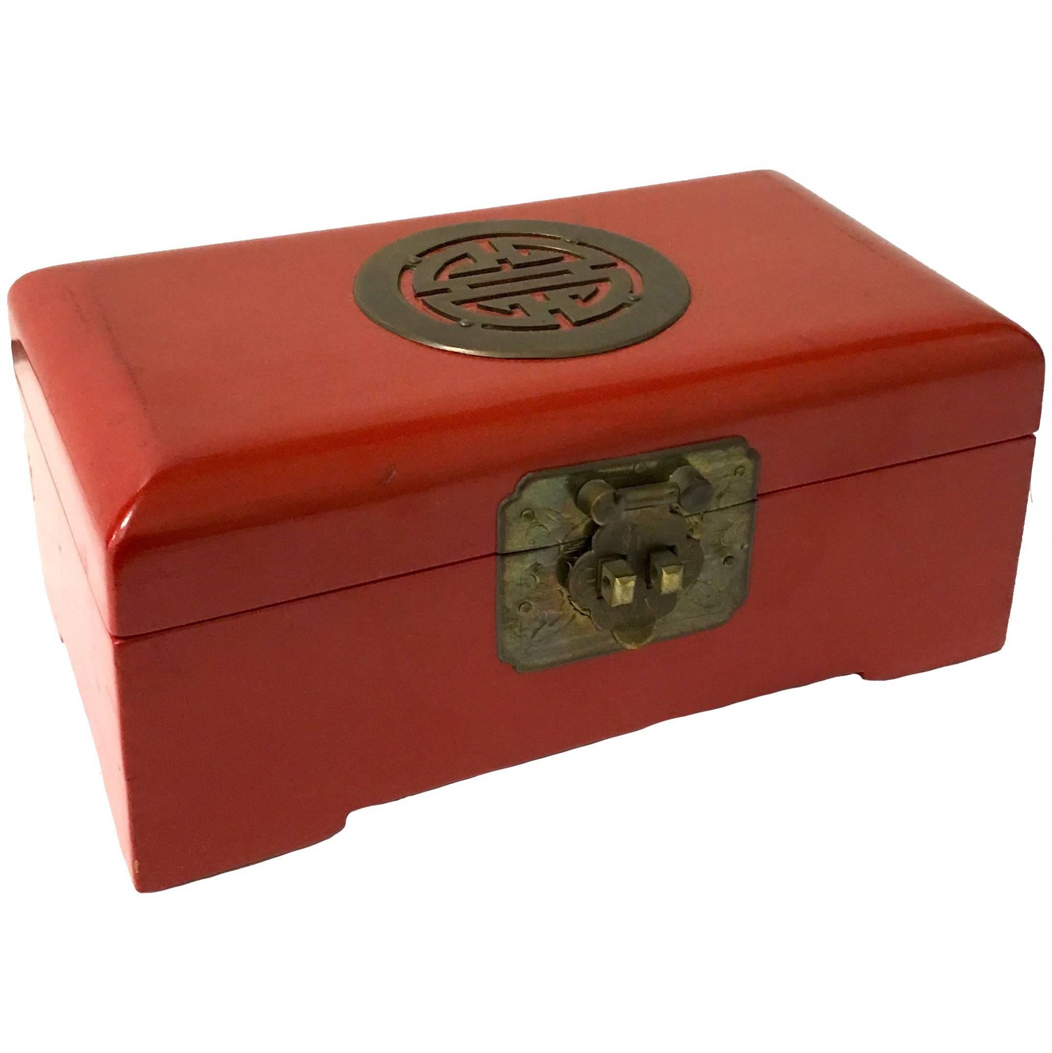 Chinese Red Lacquer with Brass Accents Box