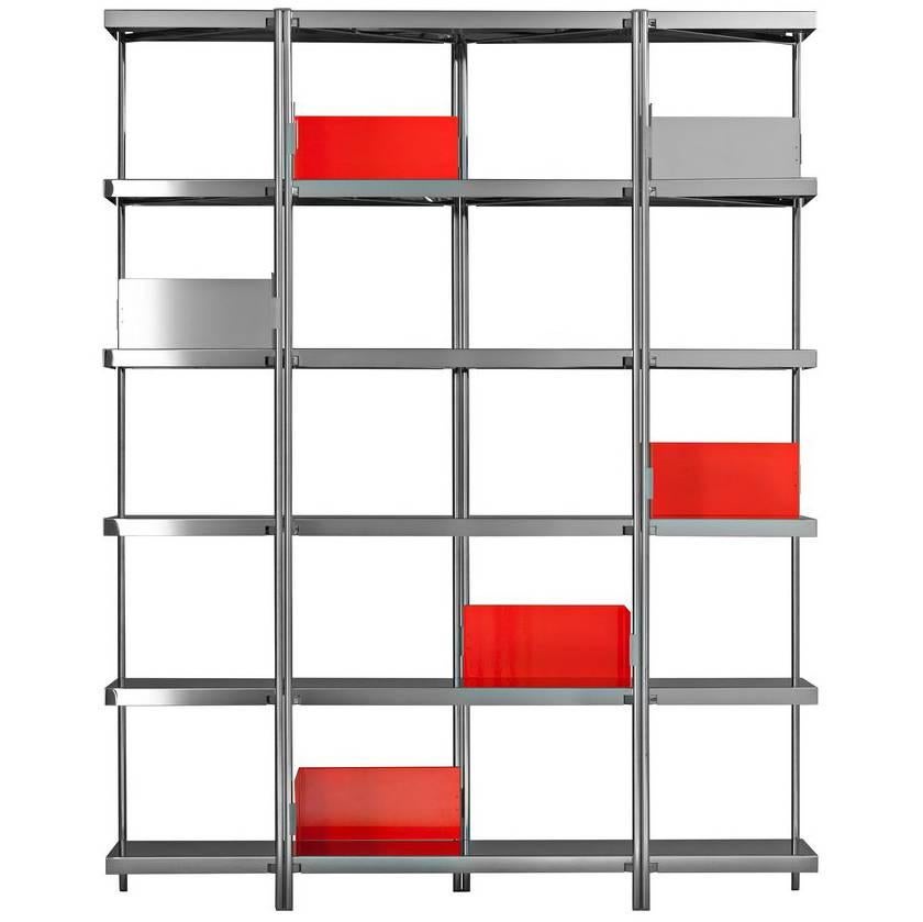 "Zigzag" Mirror Finished Steel High Bookcase by Konstantin Grcic for Driade