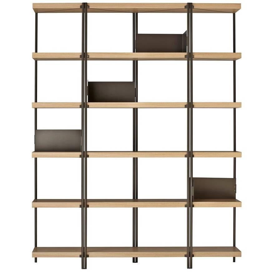 "ZigZag" Bronze Painted Steel and Oak Veneered High Bookcase by K. Grcic, Driade