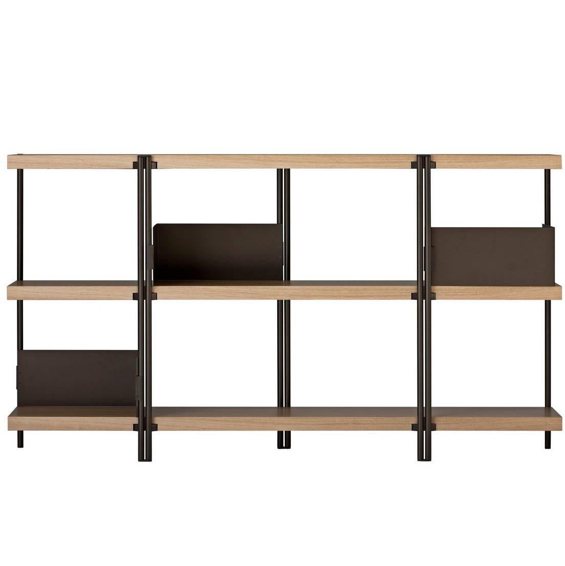 "Zigzag" Bronze Painted Steel and Oak Veneered Low Bookcase by K. Grcic, Driade