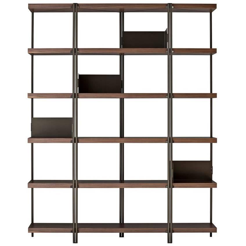 "ZigZag" Bronze Painted Steel and Walnut High Bookcase by K. Grcic, Driade For Sale