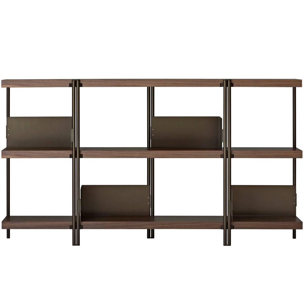 "ZigZag" Bronze Painted Steel and Walnut Low Bookcase by K. Grcic, Driade For Sale