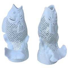 Pair of Midcentury Chinese Reticulated Porcelain Fish