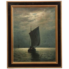 James Gale Tyler Painting of Ships "Fishing by Moonlight"