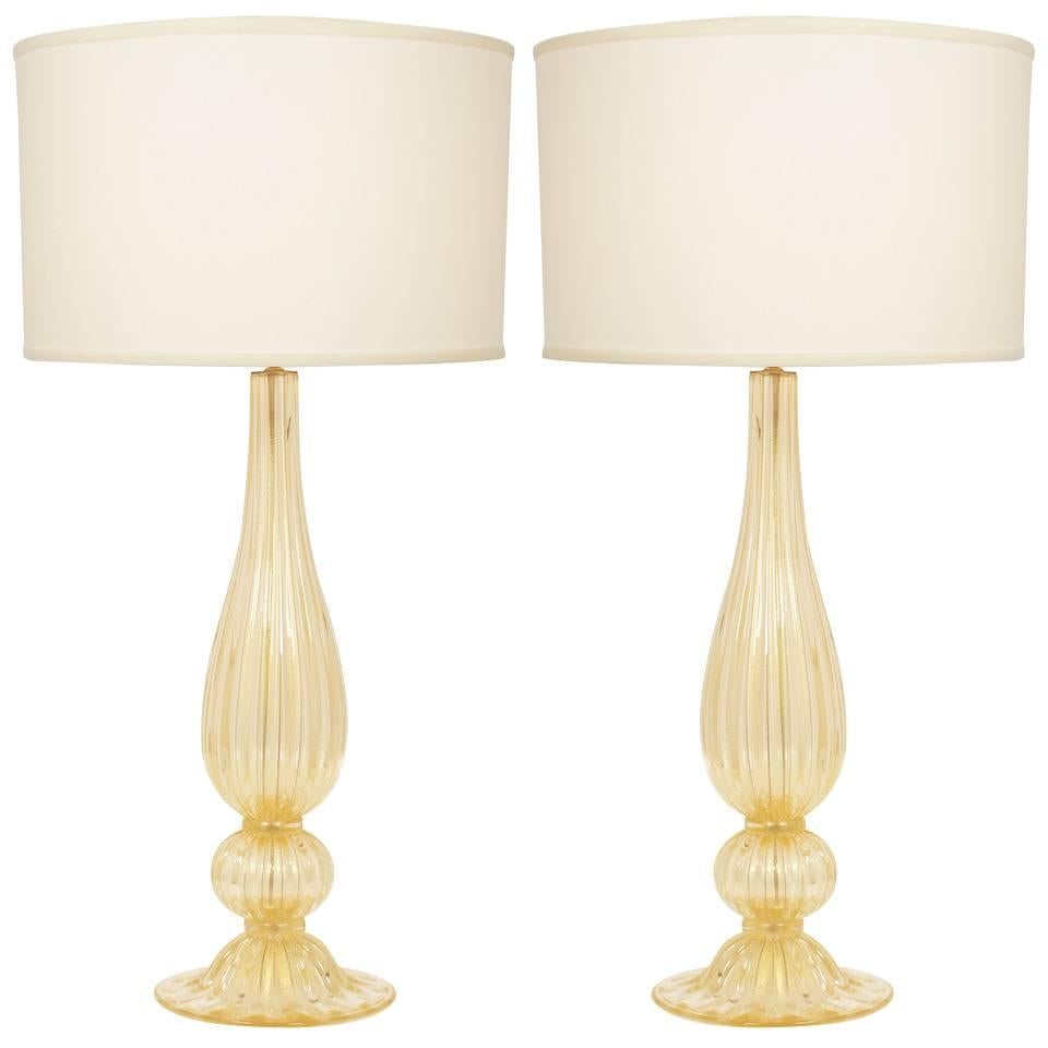 Pair of "Avventurina" Gold Murano Glass Lamps