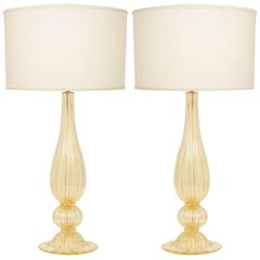 Pair of "Avventurina" Gold Murano Glass Lamps