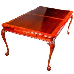 Chippendale Style 2-Tone Carved Mahogany Dining Table w/Silver Drawers, 20th C