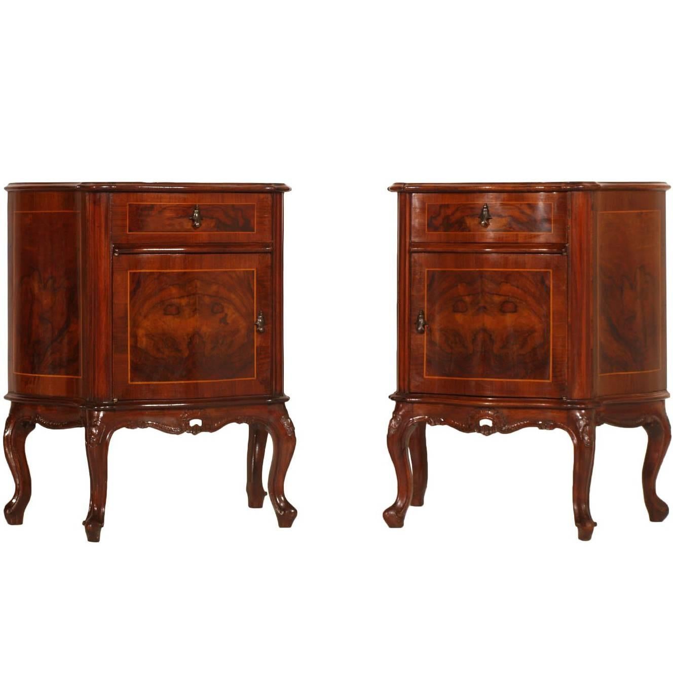 Venetian Baroque Nightstands Burl walnut with Inlay by Testolini & Salviati For Sale