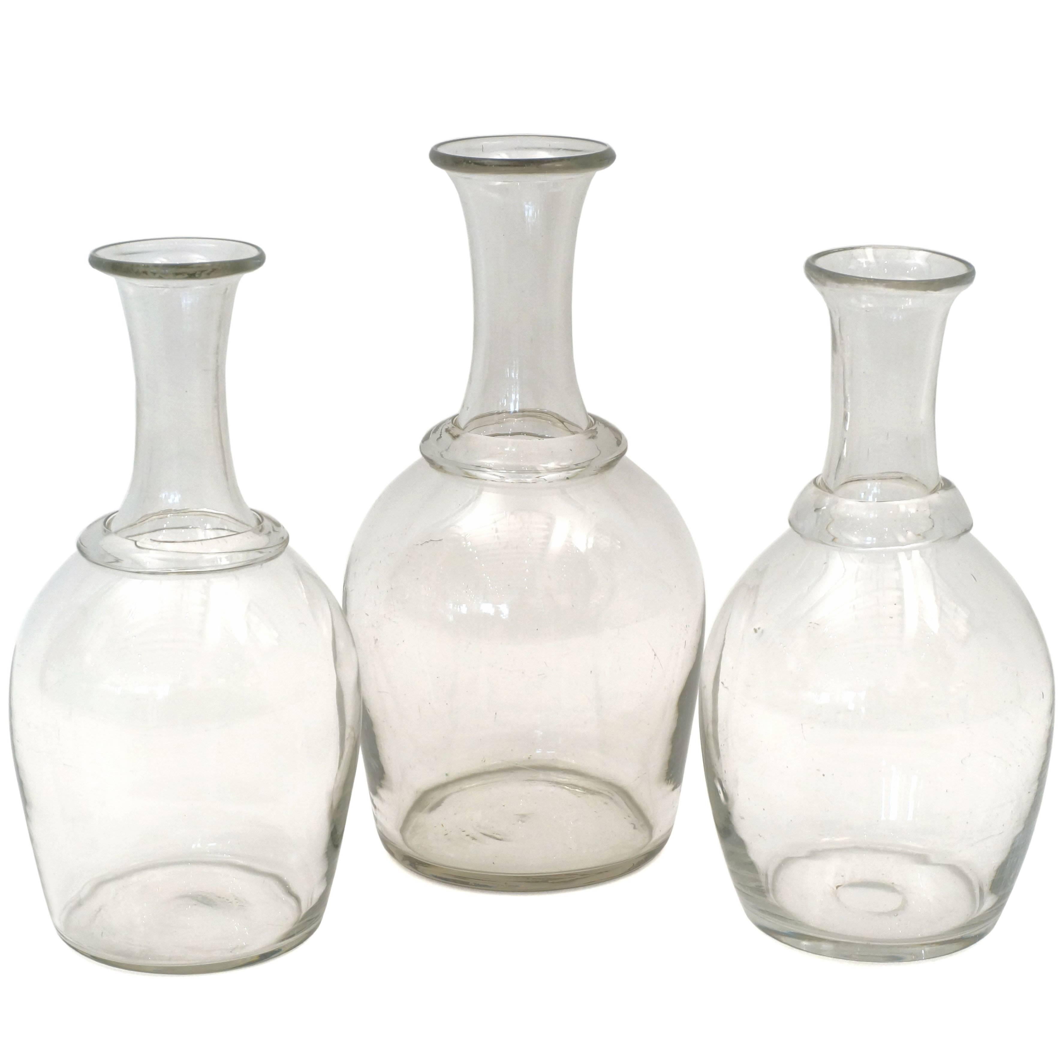 Set of Three Antique French Handblown Glass Decanters