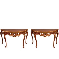 19th Century Pair of Painted and Giltwood Italian Console Tables