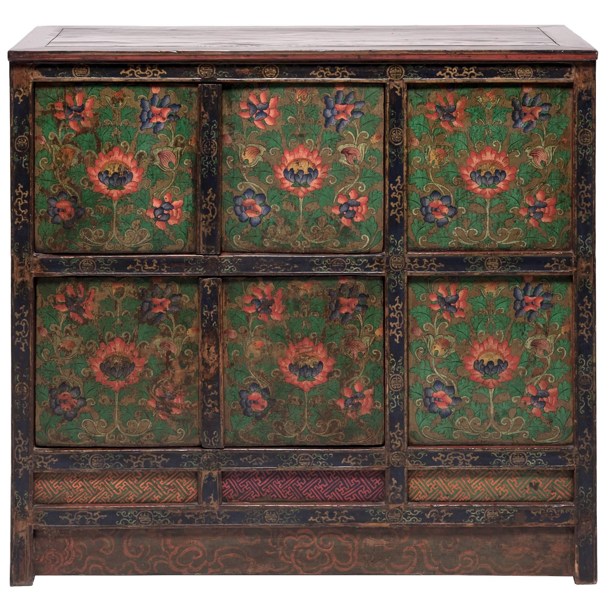 Tibetan Painted Lotus Cabinet