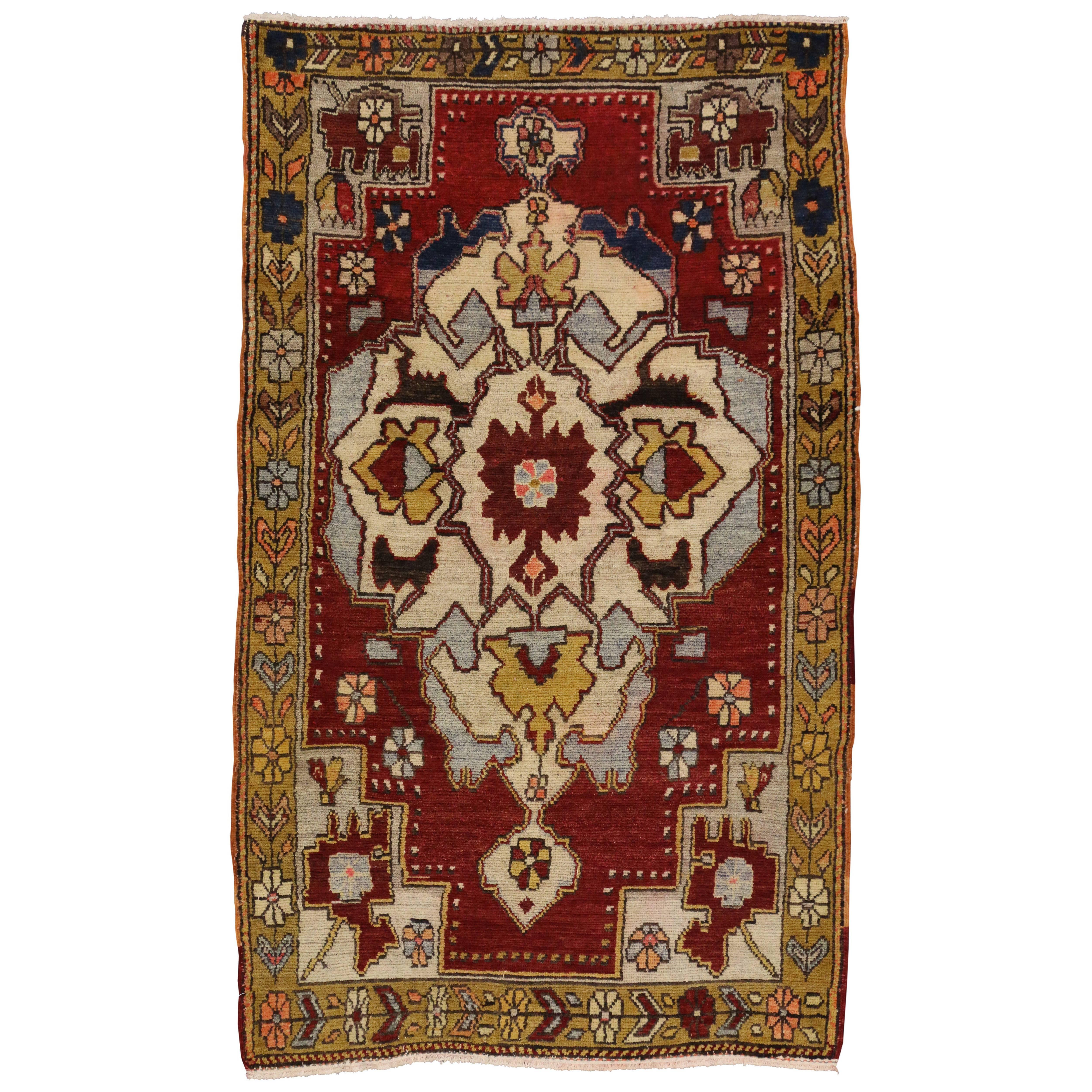 Vintage Turkish Oushak Accent Rug with English Tudor Manor House Style For Sale