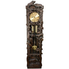 Black Forest Carved Long Case Clock with Bears and Trees, circa 1950