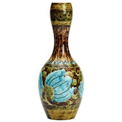 Burmantofts Faience Barbotine Bottle Vase Floral Designs