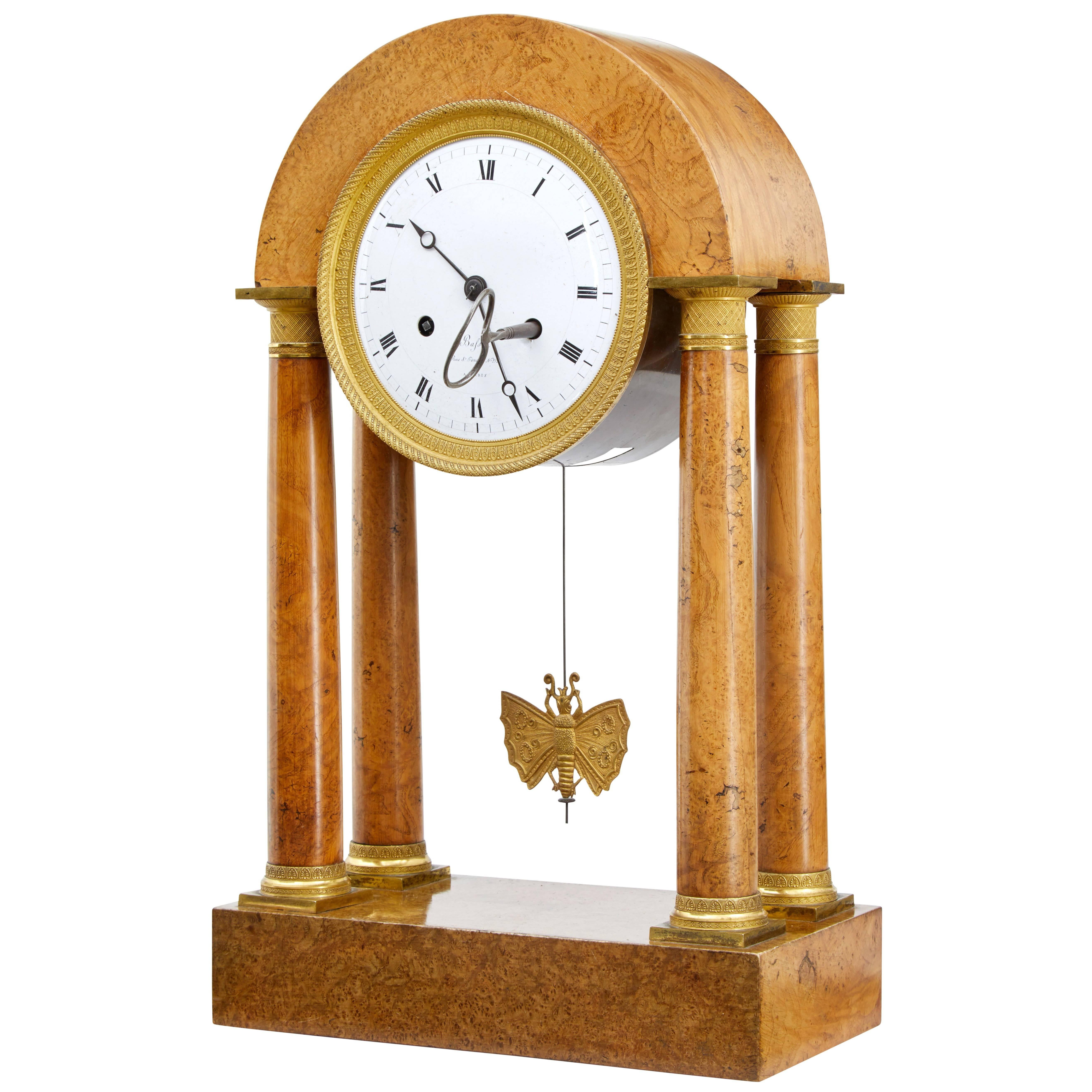 19th Century, French Empire Burr Walnut Mantel Clock
