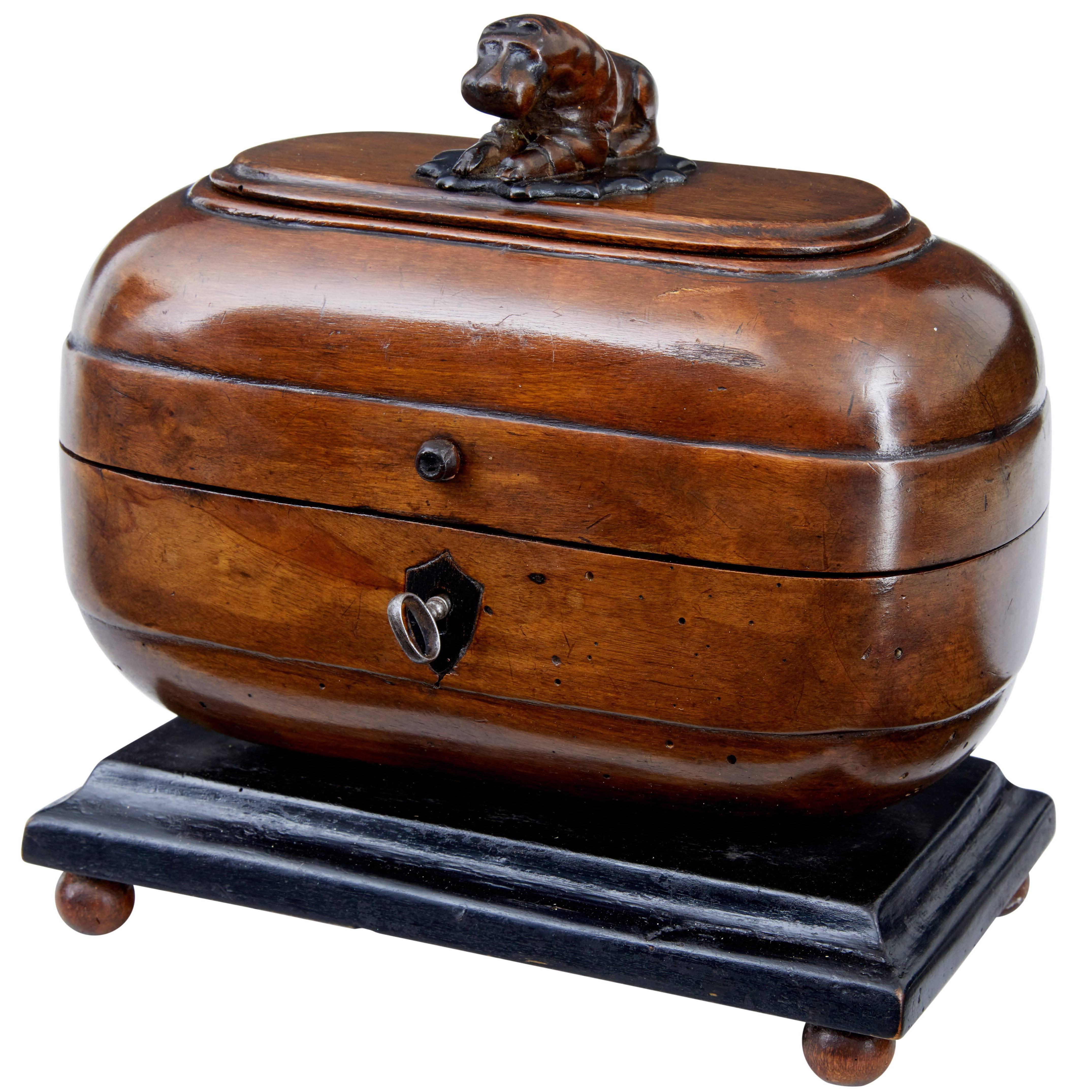 Unusual Early 19th Century Fruitwood Caddy with Carved Hippo