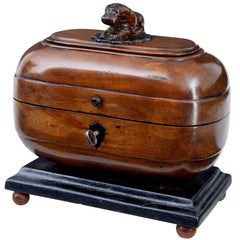 Antique Unusual Early 19th Century Fruitwood Caddy with Carved Hippo