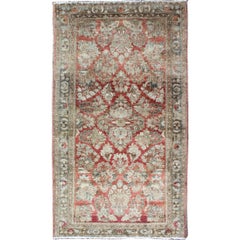 Antique Persian Sarouk Rug with Cranberry, Crimson and Cream Floral Patterns