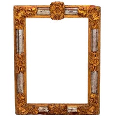 18th Century Baroque Spanish Fruitwood Gilded and Silvered Frame