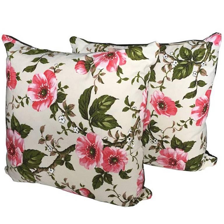 Vintage Fabric Floral Cushions Pink Green Retro Heritage For Sale