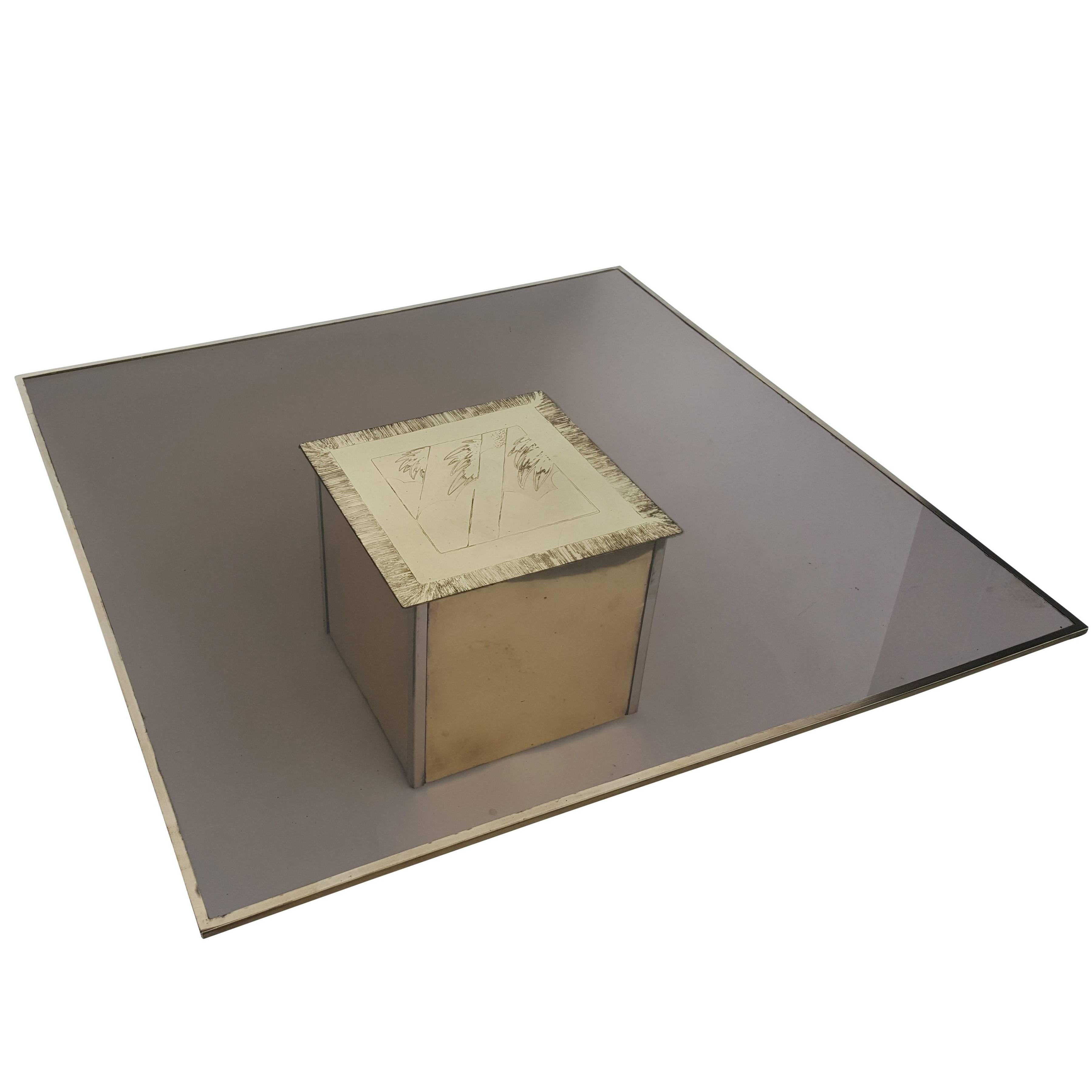 Etched Coffee Table in Massive Brass in the Style off Maison Jansen For Sale
