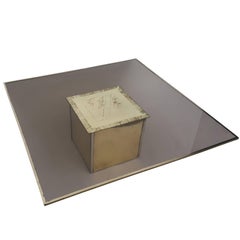 Etched Coffee Table in Massive Brass in the Style off Maison Jansen