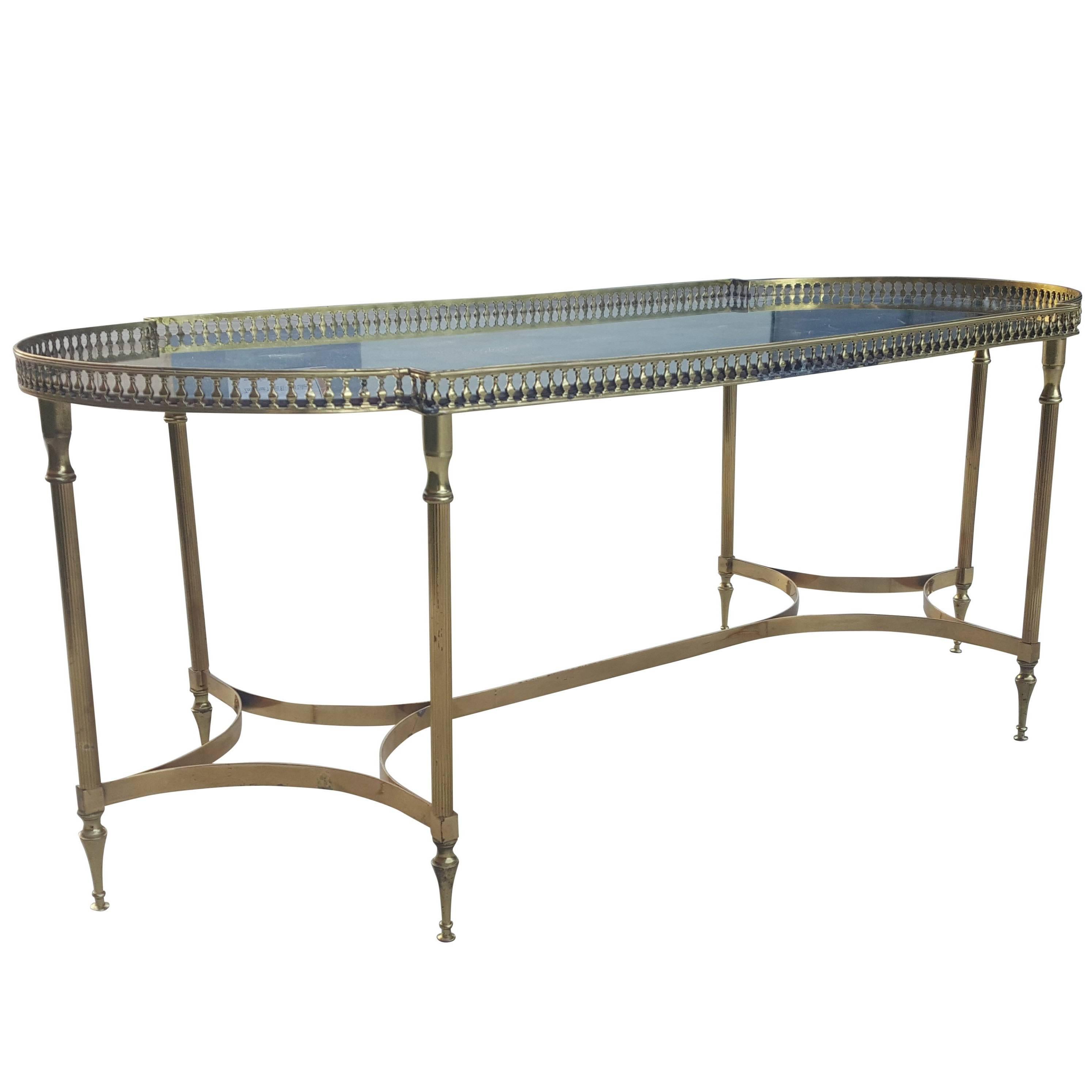 Hollywood Regency French Style Brass Glass Cocktail Table after Maison Jansen For Sale 1