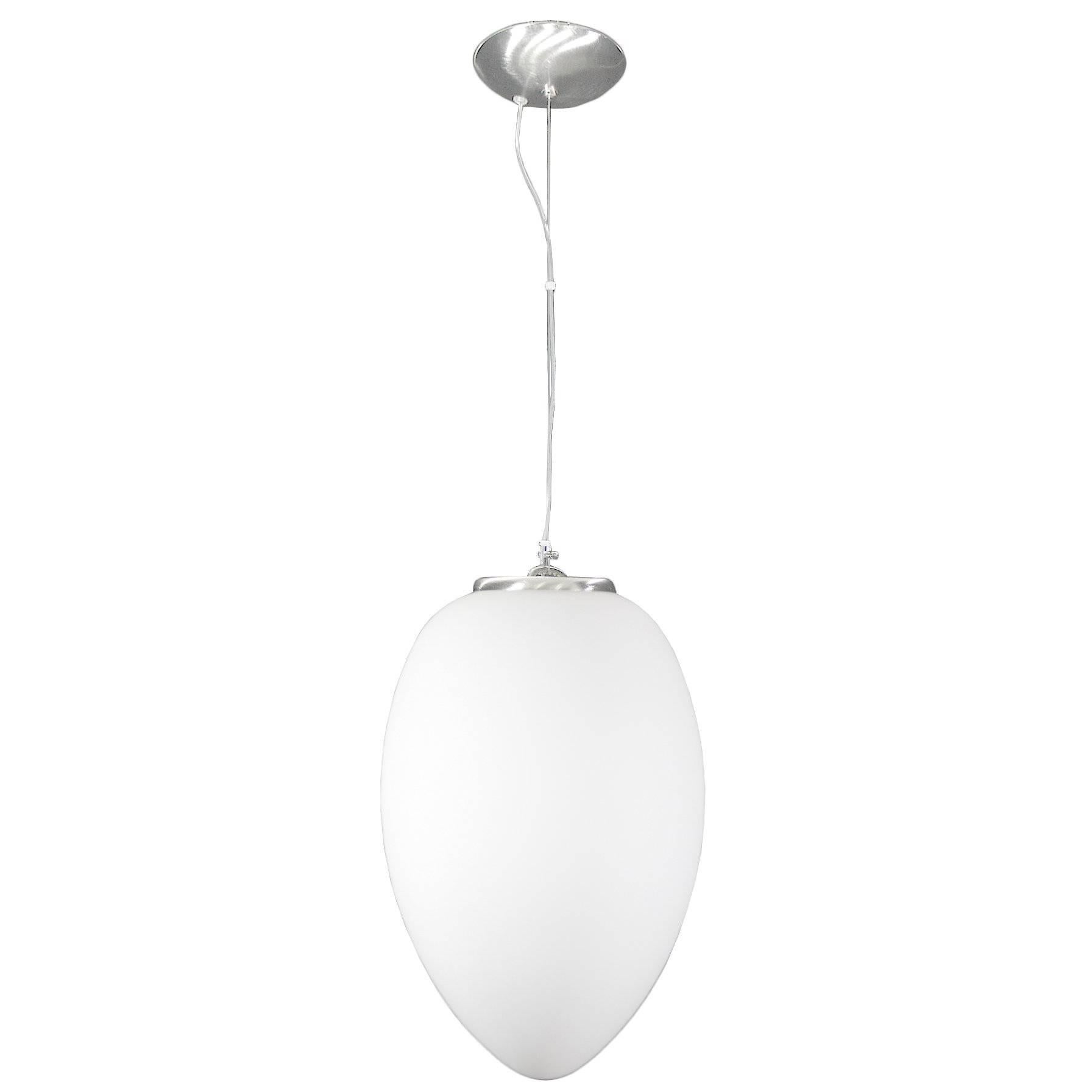 'Uovo' Table Pendant Lamp Satin White Blown Murano Glass Diffuser Egg Shape For Sale