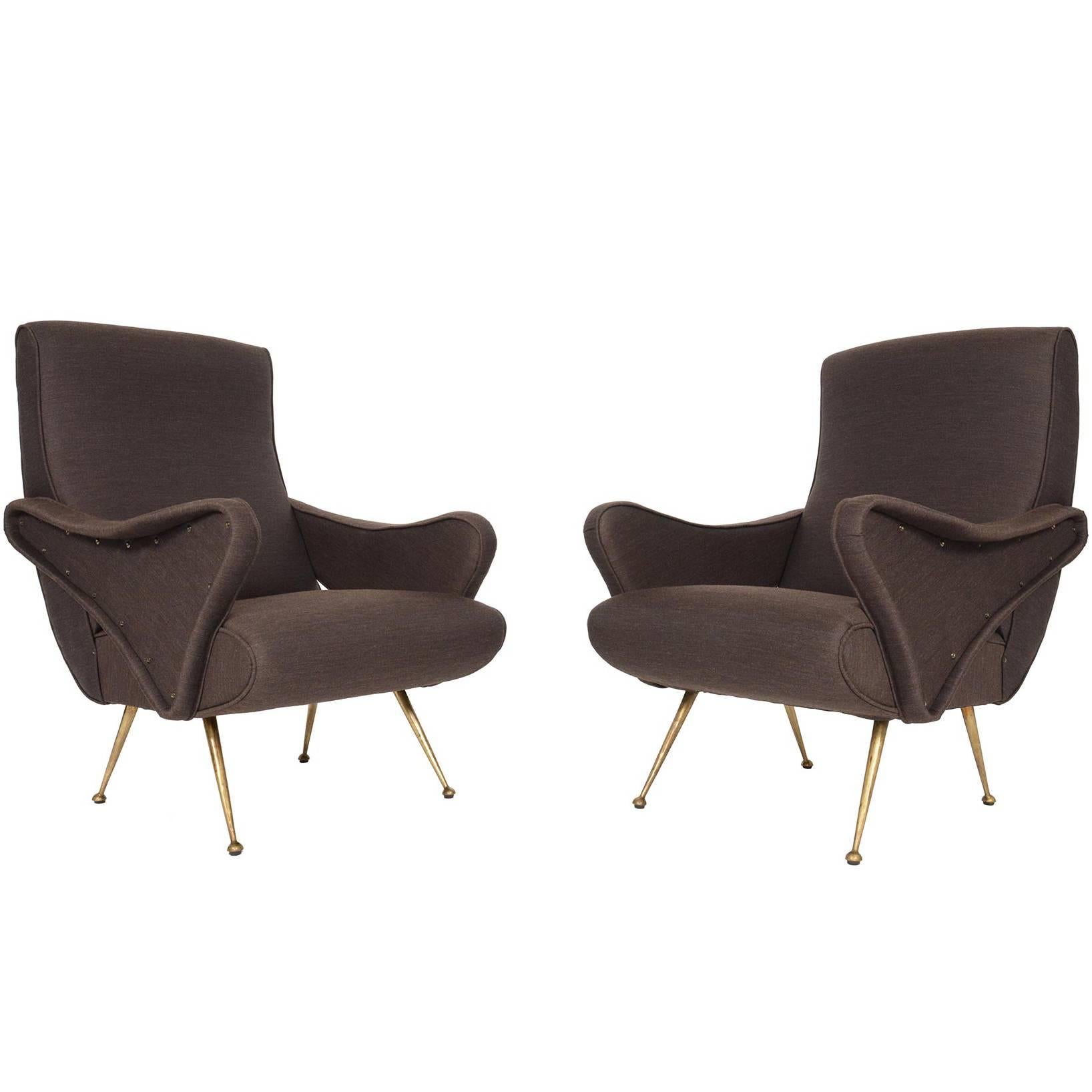 Pair of Italian Modern Zanuso Style Lounge Chairs