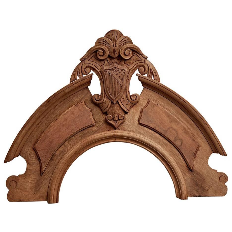 Carved Walnut Pediment with Shield Motif, circa 1850s For Sale