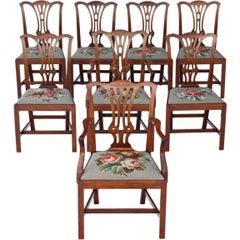 Set of Eight Mahogany Georgian Chippendale Revival Dining Chairs, circa 1900