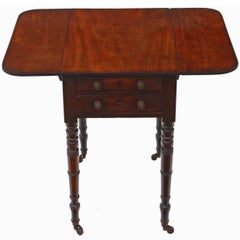 Antique Quality Regency circa 1825 Mahogany Two-Drawer Drop-Leaf Work Table