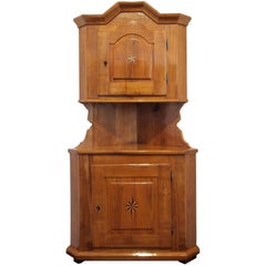 Antique 19th Century Cherry Wood Biedermeier Corner Cabinet or Cupboard