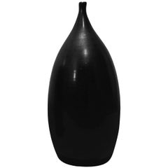 Small Black Luster Ceramic Bottle Form Vase with Narrow Neck by Sandi Fellman