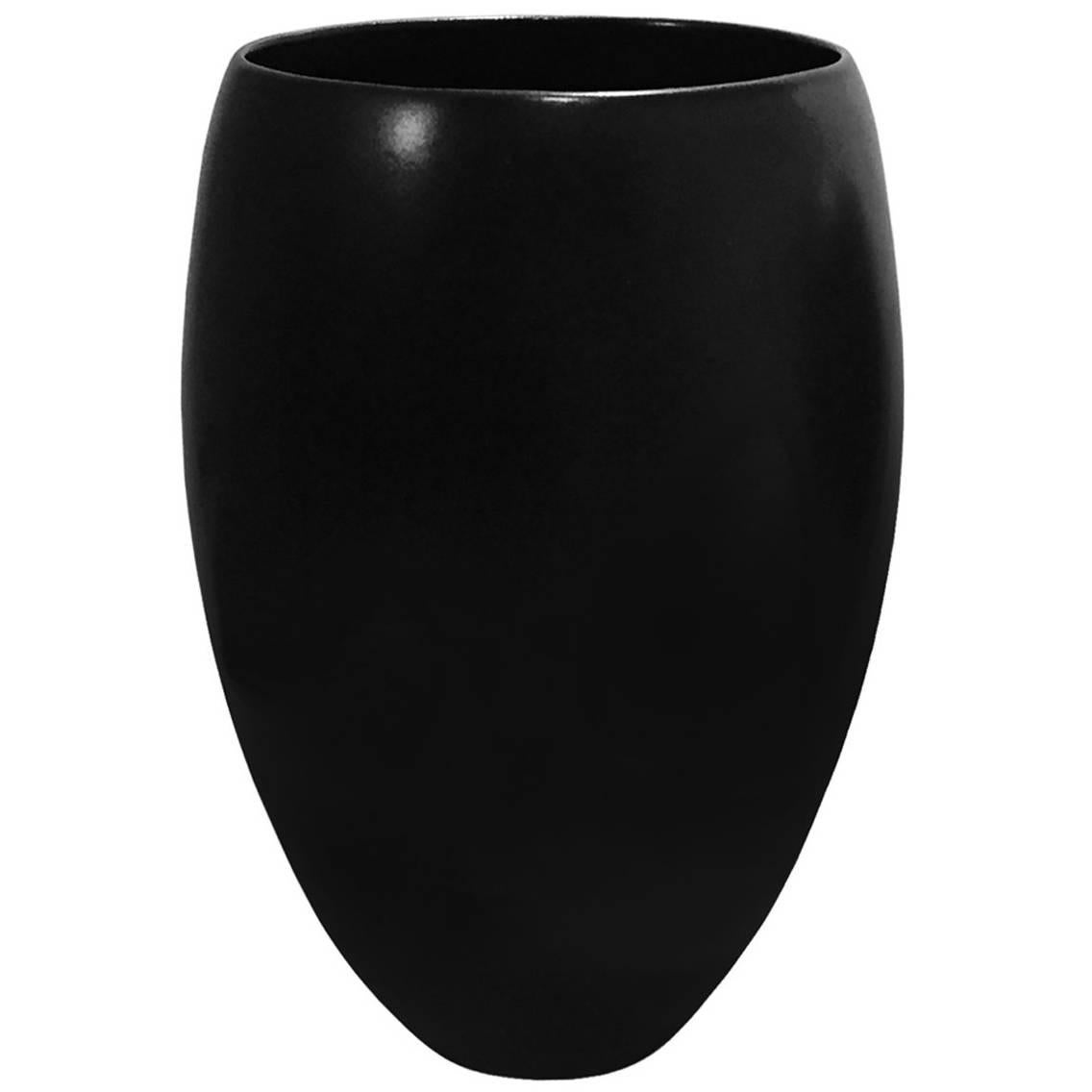Tall Black Luster Ceramic Wide Mouth Vase by Sandi Fellman