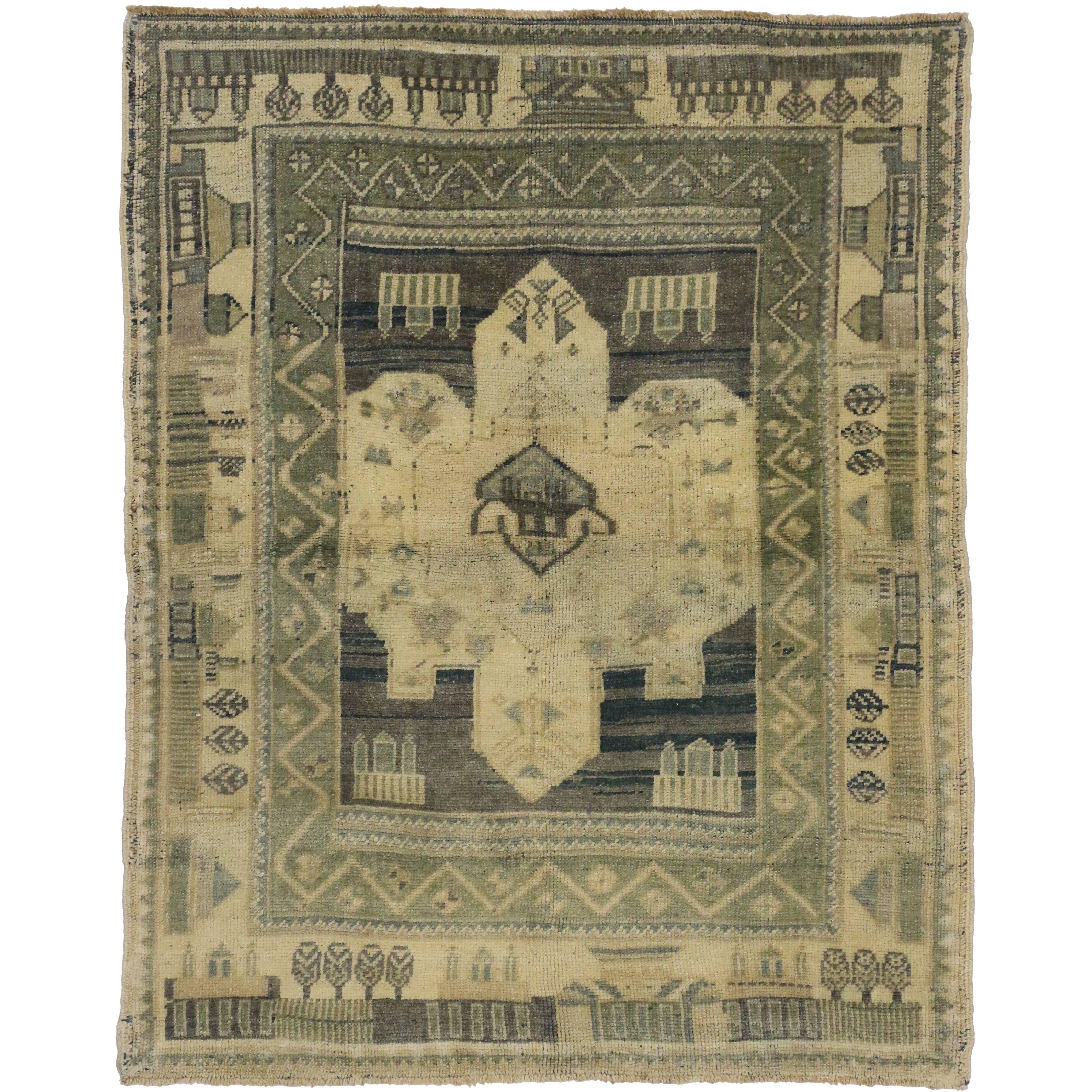 Tapis turc vintage d'Oushak avec style moderne