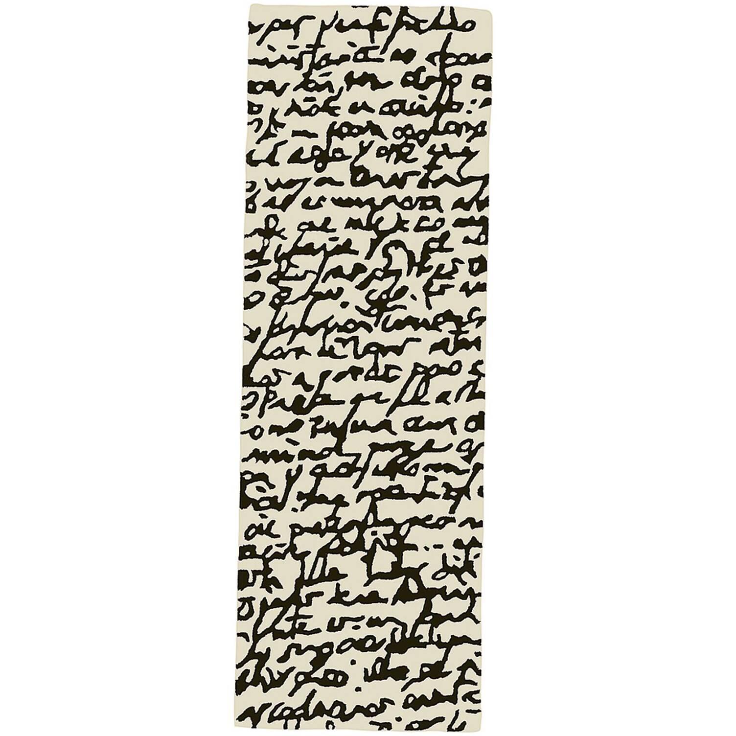 Black on White Manuscrit Hand-Tufted Wool Runner by Joaquim Ruiz Millet