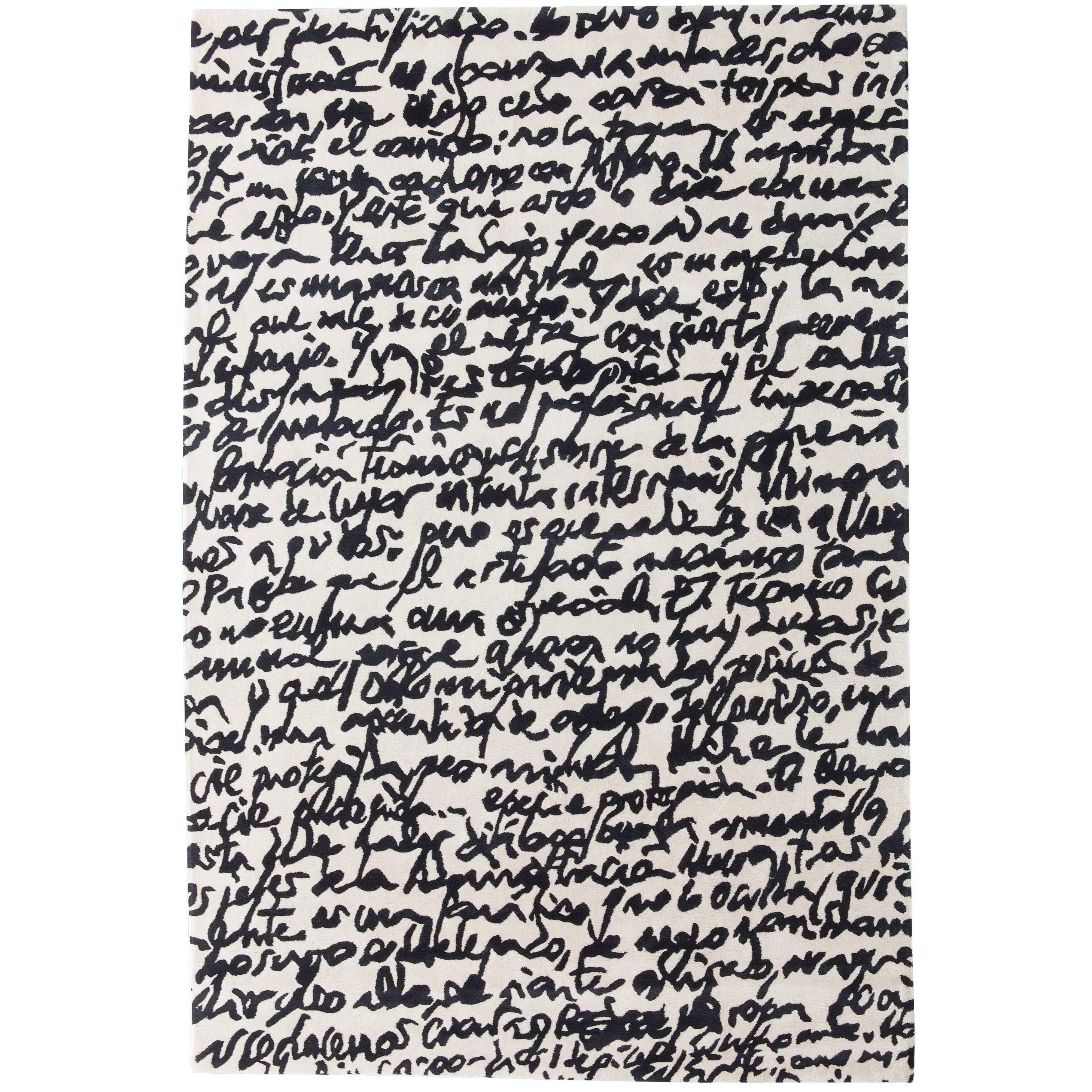 Black on White Manuscrit Hand-Tufted Wool Rug by Joaquim Ruiz Millet Large
