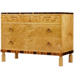 20th Century Birch Deco Inlaid Chest of Drawers