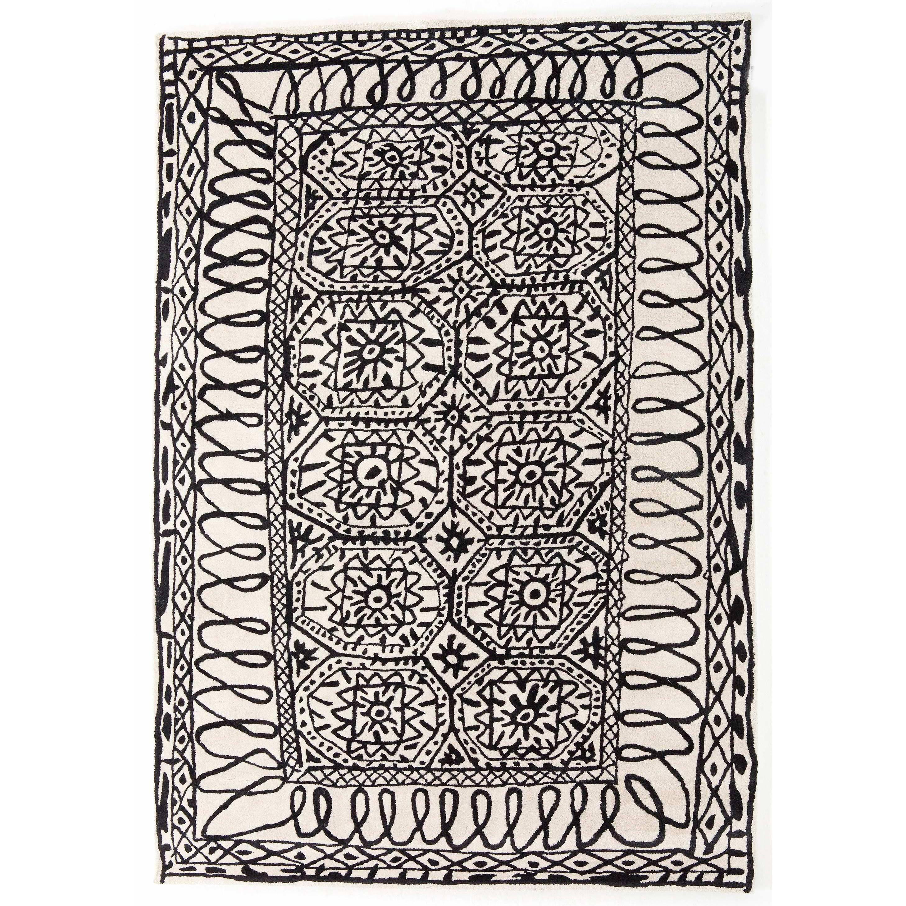 Black on White Estambul Hand-Tufted Wool Rug by Javier Mariscal, Medium For Sale