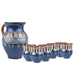 One of a Kind Traditional Bulgarian Pottery Set of Six Cups and Jug