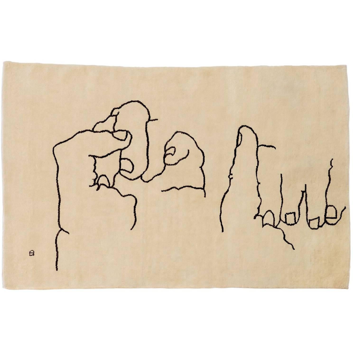 Manos 1995 Hand-Knotted Wool Rug by Eduardo Chillida in Stock